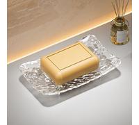 Porta Jabón De Acrílico con Textura De Hielo Soporte De Jabón Premium con Sistema De Drenaje Eficiente Pies Elevados De 1,4 Cm Bandeja De Jabón Estable(Clear,Large)