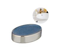 Porta jabón sólido para baño - Jabonera de cerámica, 12 x 3 x 8 cm, Plata y Azul