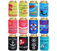 Porta Latas de neopreno con temática de playa, 12 fundas aislantes para latas de 355ml