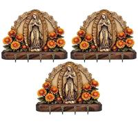 Porta Llaves De La Sagrada Pared De Nuestra Señora De Guadalupe, Porta Llaves De La Virgen María Dorada 2D Plana Virgen María Granja Decoración De Pared Religiosa con 4 Ganchos(3pcs)