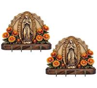 Porta Llaves De La Sagrada Pared De Nuestra Señora De Guadalupe, Porta Llaves De La Virgen María Dorada 2D Plana Virgen María Granja Decoración De Pared Religiosa con 4 Ganchos(2pcs)