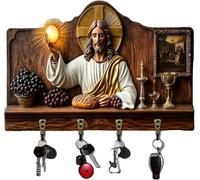 Porta Llaves De Pared Sagrada De Nuestra Señora De Guadalupe, Llavero De Arte De Comunión Plano 2d Con 4 Ganchos, Soporte Multifuncional Para El Hogar De Montaje Rústico Jesus