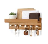 Porta llaves Relaxdays, bandeja, (Al x An x Fon) 27 x 10 x 9,5 cm, haya | 100 % madera maciza de haya, tablero con ranuras para llaves, con tacos incluidos