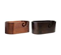 porta ovillos Organizador de cuencos hilo madera, contenedor ovalado, soporte portátil resistente con agujeros for regalos entusiastas la tejedora hermana(Dark Brown)