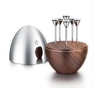 Porta palillos de dientes de lujo de acero inoxidable decorativo con base de nogal para