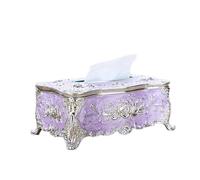 Porta pañuelos Porta pañuelos Dispensador de Caja acrílica Rectangular con Rosas y pedrería en Relieve Estética de Oficina(Purple-Silver)