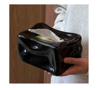 Porta pañuelos Servilletero cuadrado de cerámica for mesita de noche, encimera, mesa de centro y cómoda. Dispensador de servilletas(Negro)