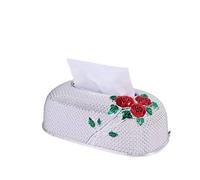 Porta pañuelos, soporte for cubierta de pañuelos, rosas en relieve creativas, caja de pañuelos acrílica rectangular, baño, dormitorio, oficina y coche(Silver+red)