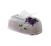 Porta pañuelos, soporte for cubierta de pañuelos, rosas en relieve creativas, caja de pañuelos acrílica rectangular, baño, dormitorio, oficina y coche(Silver+purple)