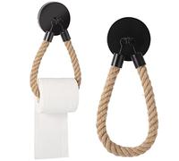 Porta Papel Higienico Mural, Soporte Rollo Papel Higienico de Cuerda de Cáñamo, Portarollos de Pared Vintage para Inodoro Baño Hogar Hotel (Negro)