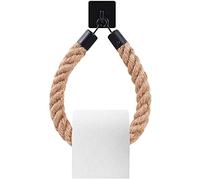 Porta Papel Higiénico Sin Taladrar Negro Mate, Porta Papel Higiénico Cuadrado con Cuerda De Cáñamo Y Gancho Adhesivo, Decoración De Baño Vintage, Porta Toallas para Accesorios De Baño