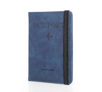 Porta Pasaporte - Cartera de Viaje, Funda para Pasaporte y Tarjetas, Cuero PU, Resistente e Impermeable, Protege Pasaporte y Tarjetas, Ideal para Viajes y Uso Diario (15x11x1,20cm) (Azul Oscuro).
