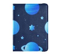 Porta pasaporte de cuero con planeta espacial azul para mujeres de viaje cartera combinada para pasaporte documentos de viaje cartera para hombres ligero, planeta espacial azul, 1 tamaño, Planeta
