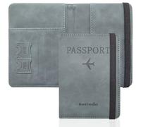 Porta Pasaporte, Funda de Cuero de PU para Pasaporte, Cartera de Viaje para Pasaporte, Tarjeta de boleto, Pases de abordar, Tarjeta de crédito, Tarjetas de presentación (Gris)