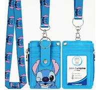 Porta retráctil 2D de Disney Stitch, con ventana de identificación transparente duradera y 5 ranuras para tarjetas - Adecuado para adolescentes y adultos, hebilla de cordón de cuero sintético