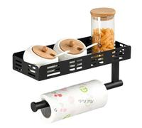 Porta Rollos de Papel higienico, Acero al Carbono especieros para Cocina Pared con 4 Ganchos, Se Puede Pegar o perforar portarollos Papel higienico para Cocina y baño, Negro