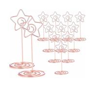 Porta tarjetas con foto y número de mesa, Portanúmeros de mesa Forma redonda corazón y estrella Multicolor 10 o 20 piezas(Star-Rose Gold,10pcs)