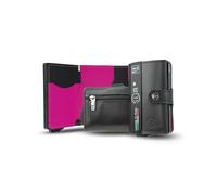 Porta tarjetas de crédito SLim® con protección RFID - Tarjetero anti-clonación - Billetera/tarjetero Unisex - Fabricado en cuero y fibra de carbono, Negro Con Interior Fucsia Con Cremallera