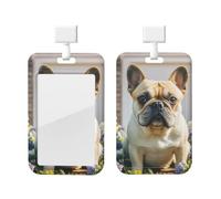 Porta tarjetas de identificación, carrete vertical para insignia, bulldog francés, lindo soporte para tarjetas de identificación, clips de carrete deslizante, soportes para insignias de plástico duro