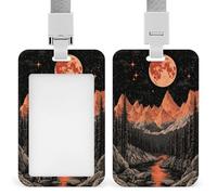 Porta tarjetas de identificación con clip retráctil, protector de tarjetas de identificación, diseño gótico de las montañas del cielo, acantilados, luna, para el trabajo, oficina, médico, enfermera