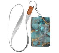 Porta tarjetas de identificación con cordón para tarjetas de identificación, diseño de crucero de belleza, color marrón y turquesa