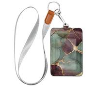 Porta tarjetas de identificación de mármol borgoña verde salvia con cordón para tarjetas de identificación, viajes y vacaciones