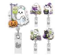 Porta Tarjetas Halloween 5 Piezas Clip Portanombre Y Lindo Para Enfermera Y | Portacredencial Retráctil Espeluznante Para Fiestas Enfermería Médico Enfermera Trabajo Escuela Oficina Est