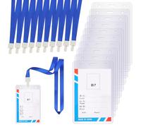 Porta Tarjetas Identificativas, 10 Piezas Porta Tarjetas Colgante con Lanyard Azul, 14x9.5cm Tarjetero Colgante Transparente, Portatarjetas Identificación Vertical para Oficina, Escuela y Eventos