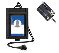 Porta Tarjetas Identificativas con Cordón Retráctil Ajustable, Funda Impermeable para Carnets y Badges, 3 Ranuras Tarjetas y Bolígrafo, Nylon Oxford, Negro, para Trabajo, Enfermería, Exterio