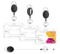 Porta Tarjetas Identificativas con Llavero Retráctil - 3 Piezas Fundas Horizontal Transparentes, Resistente de PC, Anti Pérdida Caídas, para Llavero, Tarjetas de Crédito y Documentos de Identificació