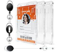 Porta Tarjetas Identificativas con Llavero Retráctil - 3 Piezas Fundas Verticales Transparentes, Resistente de PC, Anti Pérdida Caídas, para Llavero, Tarjetas de Crédito y Documentos de Identificació
