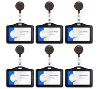 Porta Tarjetas Identificativas de Cuero Tarjetero Colgante Retráctil Portatarjetas Identificación Horizontal para Profesores, Enfermeras, Doctor, Estudiante 6 Piezas Negro