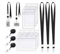 Porta Tarjetas Identificativas de PVC Transparente 6 Piezas con 3 Lanyards para el Cuello y 3 Porta Tarjetas Retráctiles, Uso Diario para Estudiantes, Empleados y Tarjetas de Identificación