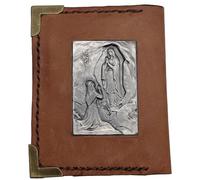Porta tarjetas y documentos - San Francisco de Asís, San José, San Antonio, Virgen de Lourdes, medalla milagrosa con oración - Hecho de cuero auténtico - cosido a mano, marrón, Media, Nuestra Señora