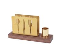 Porta toallas de papel de nogal y dorado - Servilletero de madera maciza, elegante dispensador de pañuelos cuadrado con soporte for palillos Servilleteros(Type B,20 * 5.5cm)