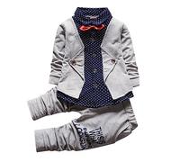 Porta Trajes 2 uds., ropa de vestir para bebés, trajes para niños pequeños, esmoquin infantil, trajes formales para niños, conjunto de camisa y pantalones de manga larga Traje Cantante (Grey, 4 Years)
