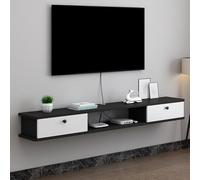 Porta TV Sospeso con Mensola e Gestione Cavi, Elegante Centro di Intrattenimento a Parete, 2 Cassetti, Design e Nero, Ideale per Soggiorno e Casa