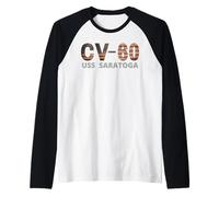 Portaaviones CV-60 USS Saratoga Vintage Amerivan Flag Camiseta Manga Raglan