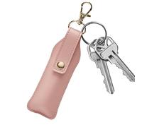 Portabálsamo labial portátil, mini llavero Chap Stick, bolsa cosmética con cierre seguro, estuche de cuero resistente, equipo de moda de diseño ligero, suministros de belleza para uso domo, rosa, Se
