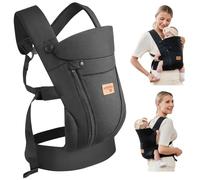 Portabebés para recién nacidos desde el nacimiento con reposacabezas ajustable y red 3D transpirable, portabebés fácilmente ajustable en la parte delantera para recién nacidos, 4-15 kg (negro - con