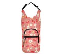 Portabidones de flores rojas y blancas con cordón ajustable con bolsillos y soporte para botella de agua, se adapta a botellas de 20/24/32/40 onzas, Flores de cerezas rojas y blancos, 1 talla