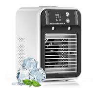 Portable Air Conditioner, Rechargeable Evaporative Cooler, Mini 3 in 1 Cooling Fan with 2 Wind Speeds & Cool Mists, Intelligent Digital Display for Camping Rv Office