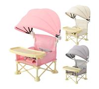 Portable Baby Travel Chair, Folding Toddler Dining Seat, Built in Feeding Tray, 12.2x12.2x14.57 Inches Removable Sun Canopy, for Outdoor, Lawn, Beach, Camping, Picnic, Home Use
