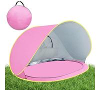Portable Beach Tent With Removable Floor - 180T Silver Coated Polyester Shelter Blue Beige Or Pink 200x120x100cm For 2 To 3 People - Sun Shade With Fiberglass Frame And Storage Bag