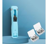 Portable Binder Clip Stapler - Includes 100 Reusable Clips, Handheld Paper Clam Clip Dispenser Large Size, Mini Push Stapler Clamp Staplers for Desktop Document Home School Desk Office (Q)