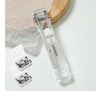 Portable Binder Clip Stapler - Includes 100 Reusable Clips, Handheld Paper Clam Clip Dispenser Large Size, Mini Push Stapler Clamp Staplers for Desktop Document Home School Desk Office (N)