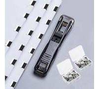 Portable Binder Clip Stapler - Includes 100 Reusable Clips, Handheld Paper Clam Clip Dispenser Large Size, Mini Push Stapler Clamp Staplers for Desktop Document Home School Desk Office (P)