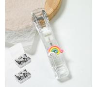 Portable Binder Clip Stapler - Includes 100 Reusable Clips, Handheld Paper Clam Clip Dispenser Large Size, Mini Push Stapler Clamp Staplers for Desktop Document Home School Desk Office (A)