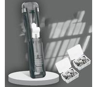 Portable Binder Clip Stapler - Includes 100 Reusable Clips, Handheld Paper Clam Clip Dispenser Large Size, Mini Push Stapler Clamp Staplers for Desktop Document Home School Desk Office (T)