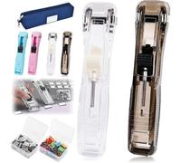 Portable Binder Clip Stapler - Includes 100 Reusable Clips, Handheld Paper Clam Clip Dispenser, Mini Push Stapler Clamp Staplers, Refillable Office Staplers Set, for Fixing Documents (A)